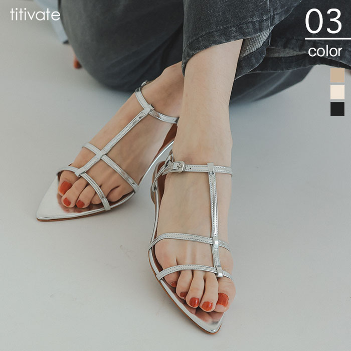 先着100名様【店内全品50％OFFクーポン】4/4 20時～■ポインテッドトゥストラップサンダル シューズ レディース サンダル ストラップ ポインテッドトゥ メタリックカラー 低ヒールのサムネイル