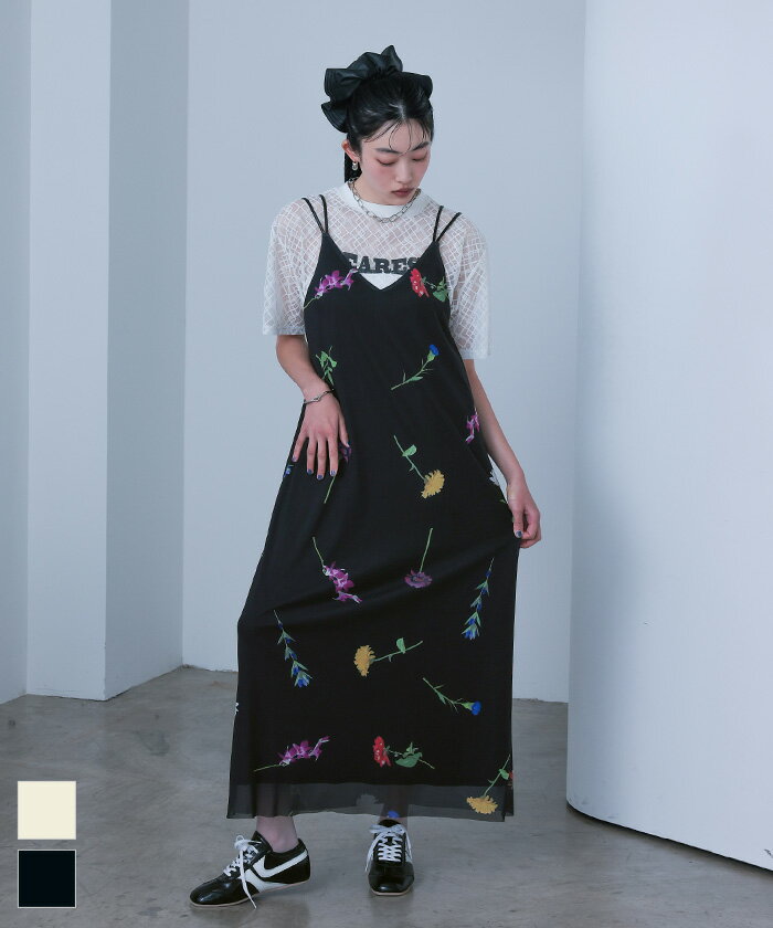 先着100名様【店内全品50％OFFクーポン】5/23 20時～■プリントチュールダブルストラップワンピース【miette ミエット】のサムネイル