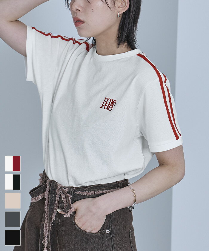 【全品30%offクーポン発行】5/9 23:59まで■ロゴ刺繍ラインTシャツ〔メール便可／100〕【miette ミエット】のサムネイル