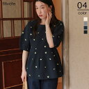 【新作20%OFFクーポン発行】7/18 10:59まで■フラワー刺繍ペプラムニットトップス トップス レディース ニット 半袖 半袖 5分袖 クルーネック フ...