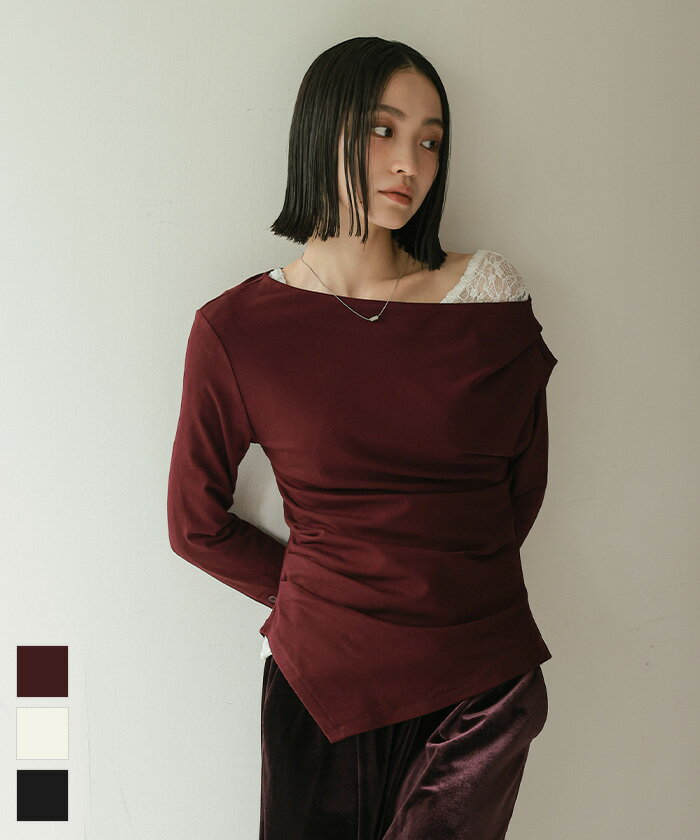 Rakuten - 【店内全品30％OFFクーポン】5/15 23:59まで■アシンメトリーオフショルダートップス【miette ミエット】