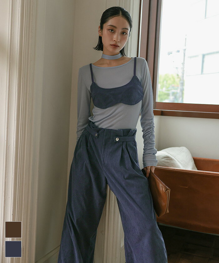 【店内全品20％OFFクーポン】11/11 1:59まで■コーデュロイビスチェセットアップ【miette ミエット】のサムネイル