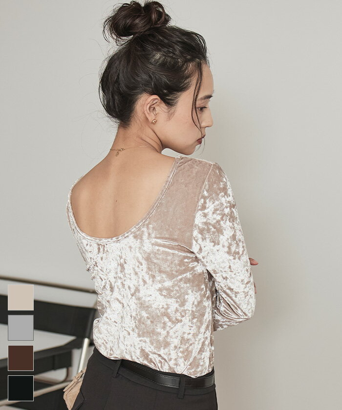 【店内全品30％OFFクーポン】8/25 23:59まで■前後2wayUネックベロアトップス〔メール便可／100〕【miette ミエット】のサムネイル