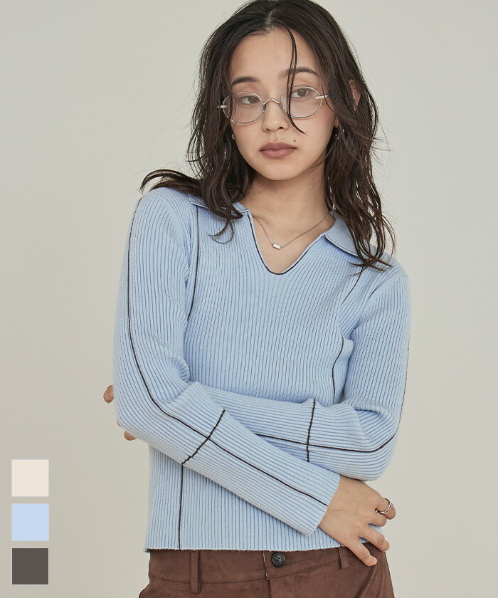 【店内全品20％OFFクーポン】10/27 9:59まで■襟付きスキッパーニット【miette ミエット】〔メール便可／100〕のサムネイル