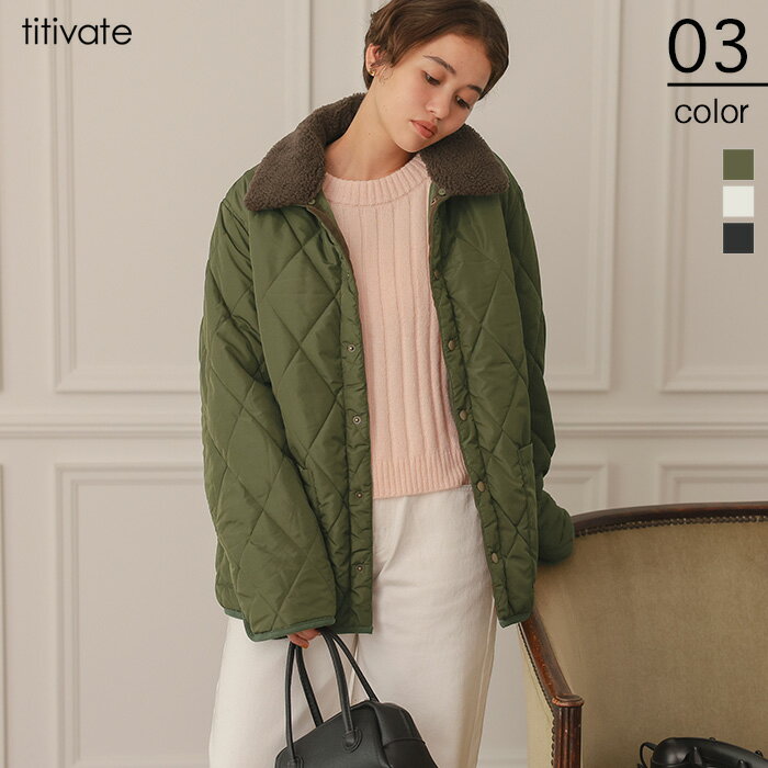 先着100名様【店内全品50％OFFクーポン】11/20 20時～■配色襟付きキルティングジャケット アウター レディース コート ボア コーデュロイ 大人可愛い シンプル ベーシック トレンド 大人カジュアルのサムネイル
