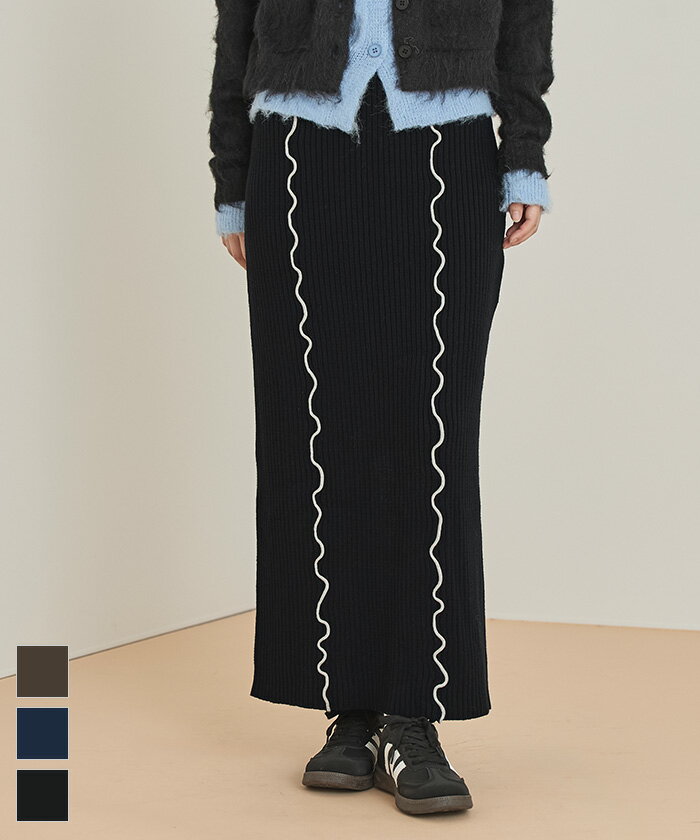 Rakuten - 【店内全品30％OFFクーポン】5/15 23:59まで■配色メローリブスカート【miette ミエット】