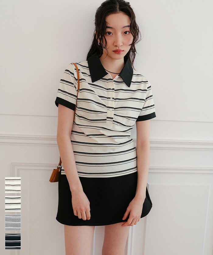 Rakuten - 【店内全品20％OFFクーポン】5/16 1:59まで■マルチボーダー半袖ポロTシャツ【miette ミエット】〔メール便可／100〕