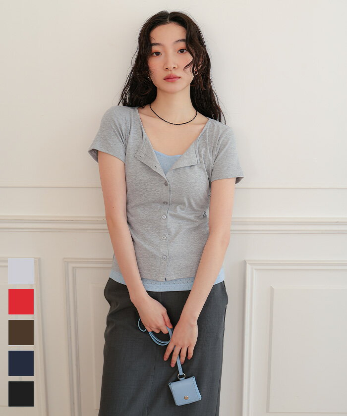 Rakuten - 【店内全品30％OFFクーポン】5/15 23:59まで■アイレットジャガードレイヤード風半袖トップス【miette ミエット】〔メール便可／100〕