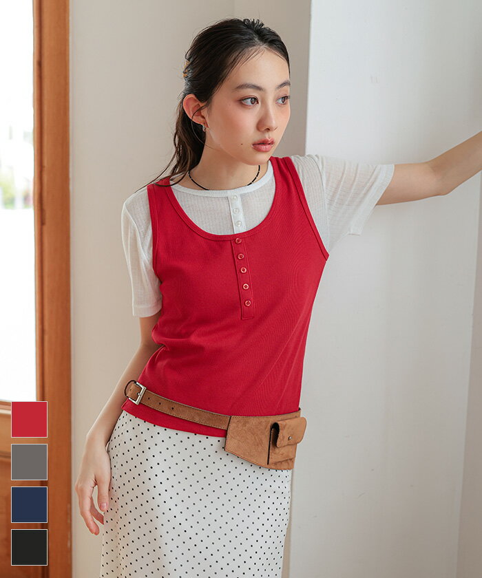 Rakuten - 【店内全品20％OFFクーポン】5/16 1:59まで■レイヤードライク半袖トップス【miette ミエット】〔メール便可／100〕