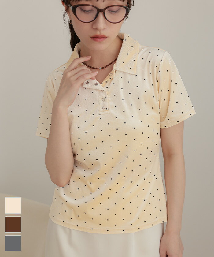 Rakuten - ポロ襟ドットベロアトップス【miette ミエット】〔メール便可／100〕