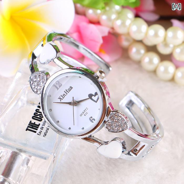 腕時計 レディース ハート型 ブレスレットウォッチ ラインストーン クォーツ アナログ ステンレス ファッションウォッチ かわいい おしゃれ 白色 赤色 黒色 青色 ピンク系 紫色