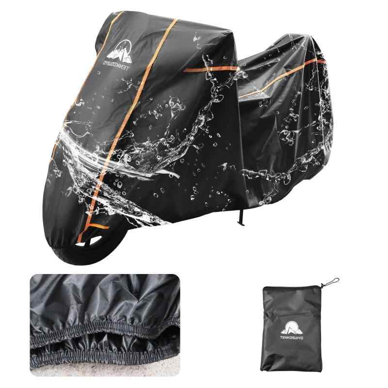 バイクカバー 420Dオックス2025年新版&スパンレース不織布&両側通気口 防水 オートバイカバー 警告反射テープ 盗難防止ロック穴 ワンタッチバックル前後付き 風飛び防止ベ(2)