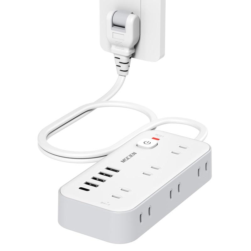 乐天商城 - エムサイン 延長コード 電源タップ 6個AC口 4個USB-A 1個USB-C 1m/2m/3m/5m コンセントタップ 雷ガード スイッチ付き 横差し 壁掛け 卓上 おしゃれ 白色/木目