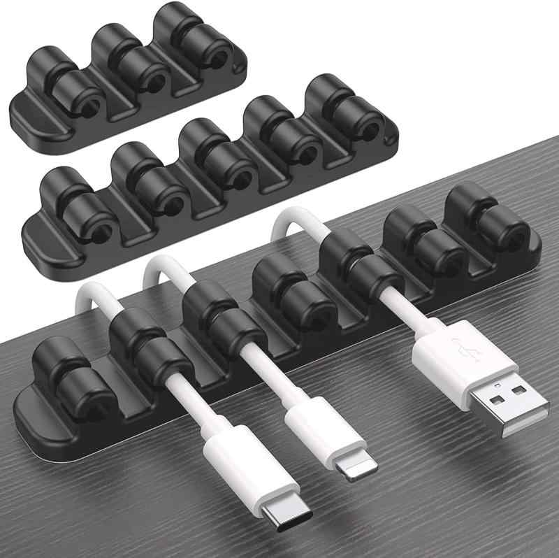 3本入れ ケーブルホルダー コードホルダー ケーブルクリップ コード収納 ライトニングケーブル USBケーブル 充電ケーブル マウス配線 キーボードライン 整理用クリップ シリコン 開け