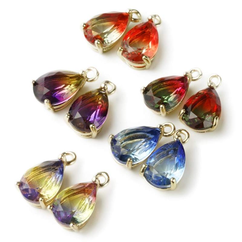 ガラスストーン カン付き しずく チャーム グラデーション ピアス アクセサリーパーツ 5色10個 セット ハンドメイド 素材