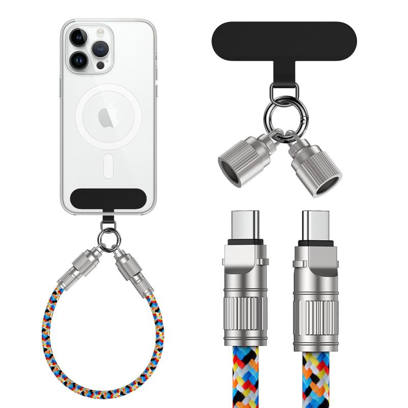 スマホホルダー ストラップ＆タイプc ケーブル一体型 USB Type-C ケーブル PD対応 100W/5A 超急速充電 スマホ ストラップ USB-C TO USB-C ケーブルスマホストラップ iPhone16シリーズ充電ケーブル MacBook