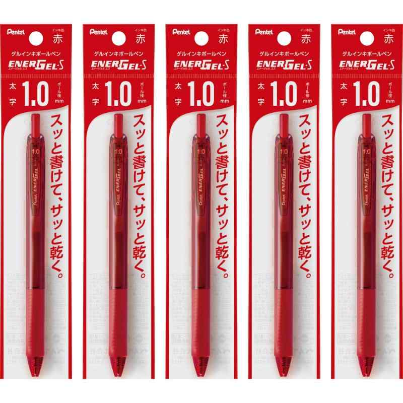 ぺんてる ボールペン ゲルインキ エナージェル エス 1.0mm レッド軸 XBL130-B 赤 5本特長スッとかけてサッと乾くゲルインキボールペンインキ色赤ボール径1.0mm材質軸・クリップ・ノック=再生PP、グリップ=エラストマー1本あたりサイズ/重さ幅 16mm ×奥行 11mm × 長さ 147mm/12g