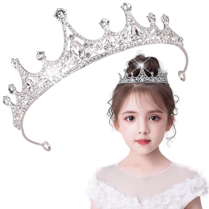 アクセサリー 子供 王冠 1セット お姫様ティアラ キラキラ 大粒 ダイヤデザイン 可愛いティアラ髪飾り ..