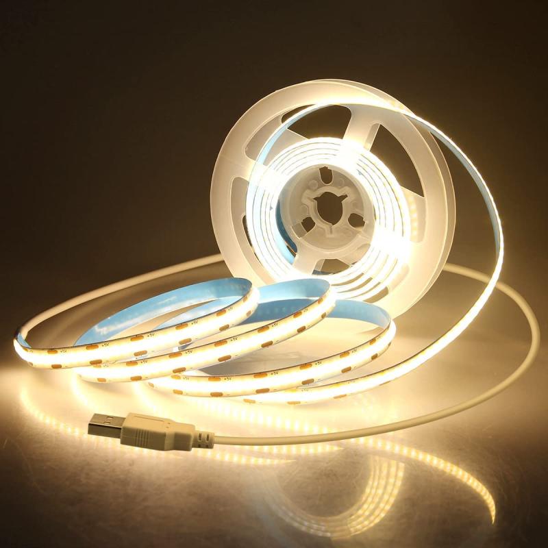樂天商城 - COB テープライトUSB ledテープ 5V 2M 320Leds/M 3000K電球色 フレキシブル 高密度 LEDテープライトCRI85+ COB LEDストリップライト 切断可能 取付簡単 非防水 イルミネーションライト 店舗 室内