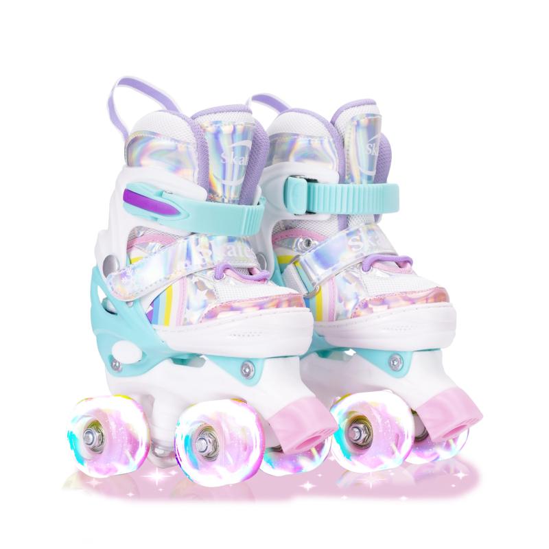 ローラースケート 3-12 歳の子供用 4 つの調節可能なサイズ 全ライトアップ PU インラインスケートホイ..