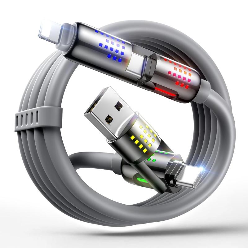 MAGIC JOHN USB C ケーブル 4in1 充電ケーブル 液体シリコーン PD3.1対応 240W急速充電 480Mbps データ転送 iPhone 17/16/15シリーズ、MacBook Pro/iPad/Galaxy、Pixelなどのデバ