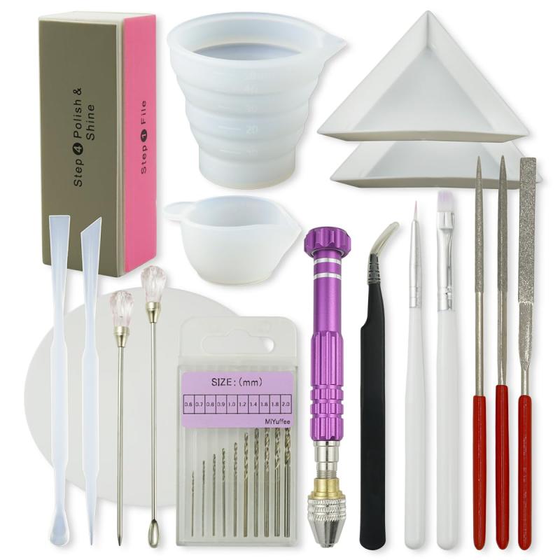 UVレジン 基本道具 18点 キット ピンバイス メジャーコップ 調色スティック 調色パレット ピンセット ..