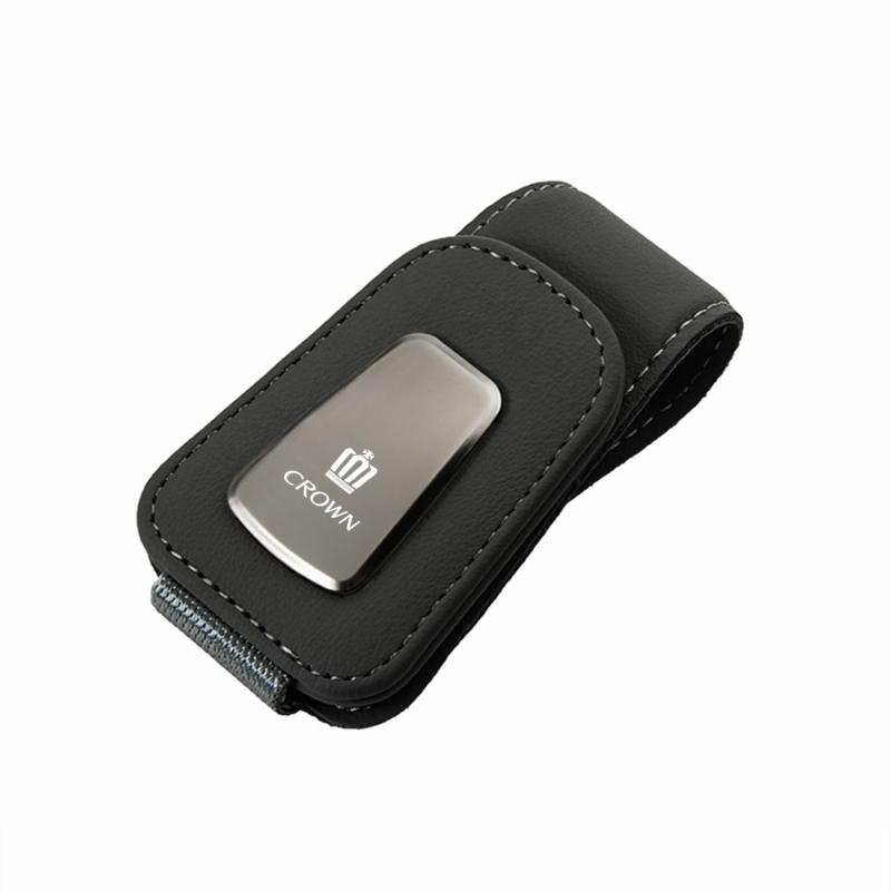 車のサンバイザーメガネクリップ 互換性 CROWN クラウン レザー車載メガネクリップ サングラス収納 スエード素材カード収納クリップ 黒(2)