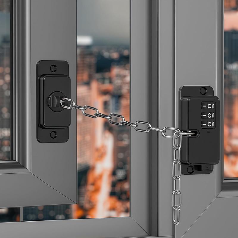 チャイルドロック ドアチェーン 多機能補助錠 子供・ペット用 安全ロック 窓/ドア/引き戸/キャビネット/冷蔵庫対応 両面テープ取付 簡単設置 防犯・転落・指はさみ防止 後付けロック(4)