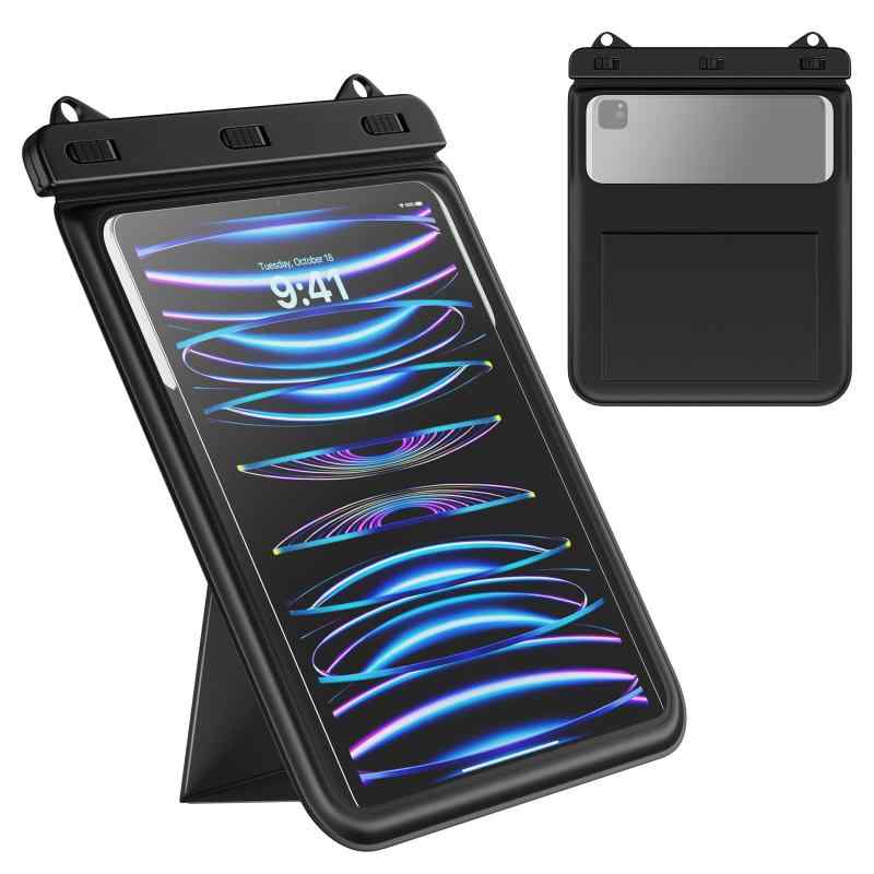 タブレット防水ケース お風呂ケース 縦スタンド仕様 透明防水カバー 首掛けバンド付き 浴室 お風呂ティ..