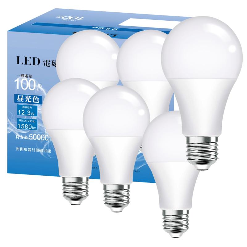 LED電球 E26口金 100W形相当 12.3W 1520lm 高輝度 電球色 2700K 広配光タイプ 高演色 省エネ 密閉形器具対応 調光不可 6個入