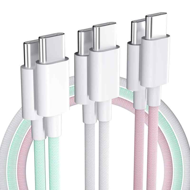 USB Type C ケーブル 3パック USBC to USB-C ケーブル 60W 急速充電 高耐久ナイロン USBケーブル iPhone 15 Pro Max/MacBook/iPad/Galaxy S20に対応