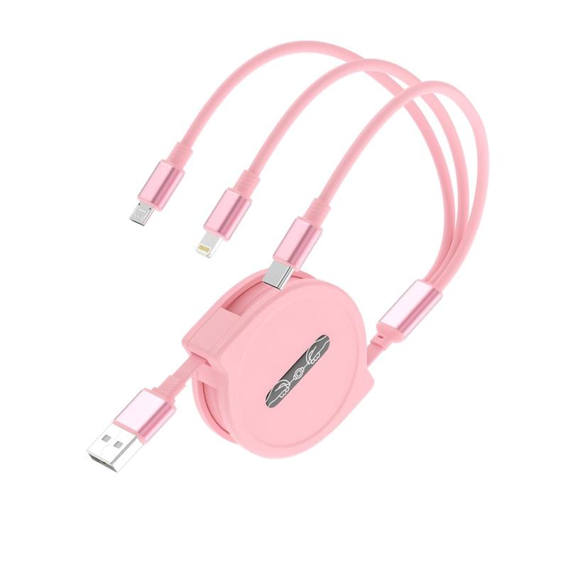 3in2 充電ケーブル巻き取り式 100W PD対応/3台同時充電 3イン2 充電コード PD3.0/QC3.0超高速充電 超高耐久 iPhoneシリーズ充電ケーブル iPhone