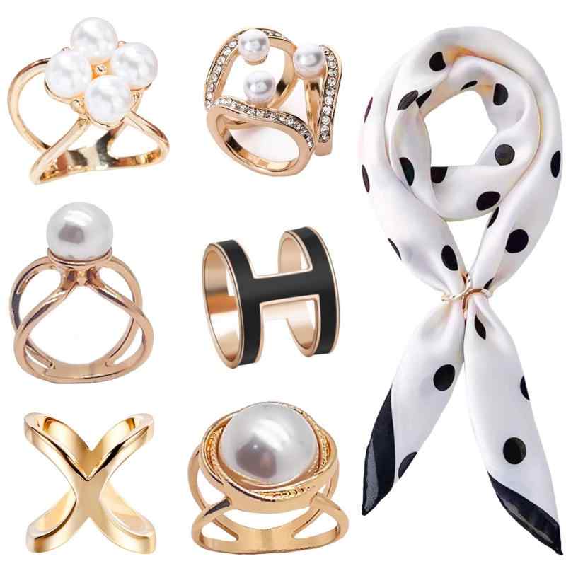 スカーフリング 6個女性のファッションスカーフリングバックルクリップ フェイクパールクリスタルライ..