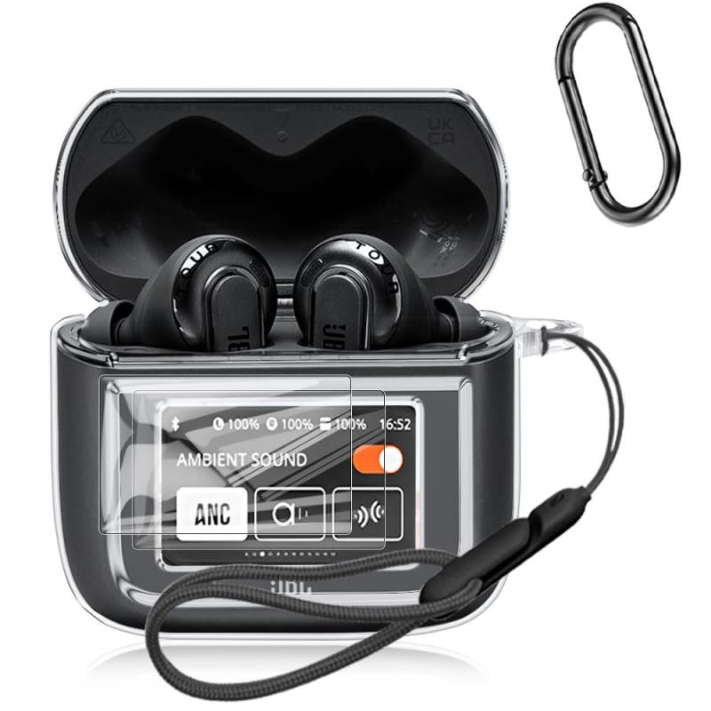 For TOUR PRO 3 ケース クリア ワイヤレスイヤホン スマート充電ケース 保護カバー紛失防止バックル付き/落下防止コード付/無料フィルム2枚 着装まま充電可能 黄ばみなし 防水防塵 軽(2)