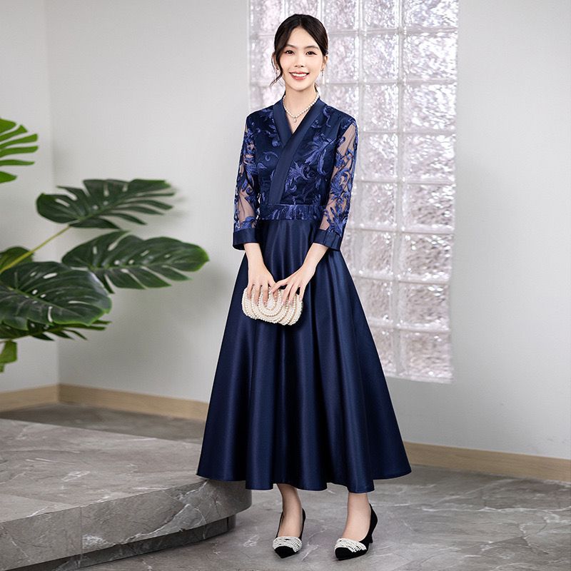 パーティードレス 結婚式ワンピース ワンピース 結婚式 フォーマルドレス ドレス 二次会 お呼ばれ フォーマル 大きいサイズ 長袖 上品 総レース レディース 披露宴 4L 大人 黒 ネイビー 服 服装 ミセス 大人 袖 袖あり 20代30代40代50代