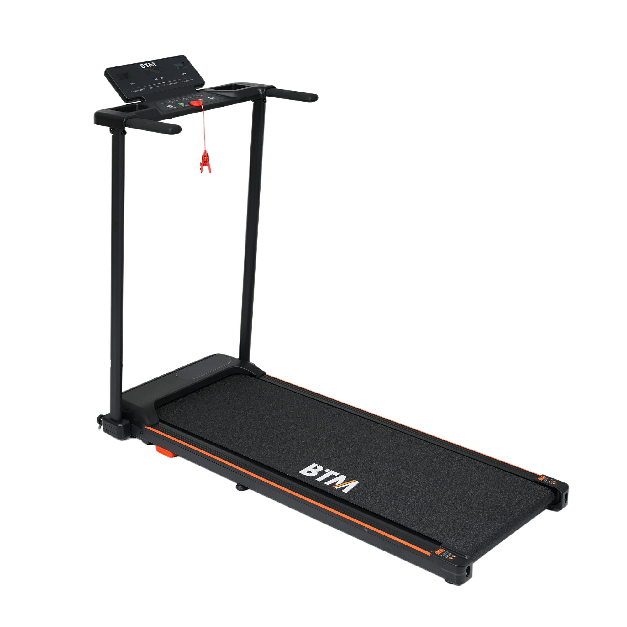 製品特徴 【時速1～10km】自分のペースに合わせてランニングしましょう。✔日々のお散歩に ✔本格な運動に✔足腰強化に ✔ダイエット✔運動不足解消に ✔筋力·持久カアップに時速1kmから0.1 km/ h刻みで調節できる 【傾斜の変化で負荷を調整】10スピードkm/h× 2傾斜段階 傾斜調整で得られる効果 消費カロリー増加 下半身の筋力強化 関節への負担軽減 バリエーションの拡大 【高性能モーター搭載】連続使用時間約100分慣性モーターを使用することでより高耐久＆パワフルに！ |高耐久だから|耐荷重100kg 【高機能・簡単操作パネル】1、表示・計測可能な項目（小标题）時間・距離・カロリー・スピードを自動で計測してくれるので、トレーニングの目安にすることができます。2、ワンタッチスピードチェンジ（小标题）3km/h· 6km/h· 9km/h· 速度をボタンひとつで変更.。3、モードボタンで目的別設定できる（可设定3种模式）（小标题）時間達成モード・カロリー達成モード・距離達成モードの3モード設定可能。モードを決めた後スタートボタンで動き出します。目標値を達成すると走行ベルトがゆっくり停止します。4、12種類のオートプログラム搭載（12种程式）（小标题）設定した時間内で速度が自動的に切り替わるプログラムを搭載。トレーニングを楽しめる！ 【パネルの角度調整可能】スマホなどが置ける。【36×104cmの広々走行面】歩幅を気にせずのびのび走れる 【BTM独自の衝撃吸収システム】衝撃吸収性が高いだから、膝への負担を軽減します！その1　摩擦に強い5層ベルト1.高いグリップ形状滑り止め2.耐久メッシュマット3.EVA振動吸収マット4.防音ラバー5.高密度強化ラバー摩擦に強く高耐久・衝撃を最大限に吸収し関節への負担を軽減その2　衝撃吸収特殊クッションで着地の衝撃を効果的に吸収 【嬉しい静音設計】1km/hの場合　　静音50db エアコンの音など10km/hの場合　　静音60db 普通の声の大きさなど夜になっても、トレーニングができる。重合住宅でも安心！他の人に迷惑をかける心配いりません。 【薄型設計】薄型なので簡単に収納でき、ソファーの下でも置ける。低床設計で段差が小さくて安心する 【便利な機能が満載】掴みやすい15.5cmロンググリップ 万が一の危険回避安全キー 便利なドリンクホルダー・小物入れ 移動ラクラクキャスター 【ほぼ完成品でお届け！】分かりやすい日本語説明書は付属で簡単に使用できます。簡単組立日本語説明書わずか4STEPで完成製品特徴 【時速1～10km】自分のペースに合わせてランニングしましょう。✔日々のお散歩に ✔本格な運動に✔足腰強化に ✔ダイエット✔運動不足解消に ✔筋力·持久カアップに時速1kmから0.1 km/ h刻みで調節できる 【傾斜の変化で負荷を調整】10スピードkm/h× 2傾斜段階 傾斜調整で得られる効果 消費カロリー増加 下半身の筋力強化 関節への負担軽減 バリエーションの拡大 【高性能モーター搭載】連続使用時間約100分慣性モーターを使用することでより高耐久＆パワフルに！ |高耐久だから|耐荷重100kg 【高機能・簡単操作パネル】1、表示・計測可能な項目（小标题）時間・距離・カロリー・スピードを自動で計測してくれるので、トレーニングの目安にすることができます。2、ワンタッチスピードチェンジ（小标题）3km/h· 6km/h· 9km/h· 速度をボタンひとつで変更.。3、モードボタンで目的別設定できる（可设定3种模式）（小标题）時間達成モード・カロリー達成モード・距離達成モードの3モード設定可能。モードを決めた後スタートボタンで動き出します。目標値を達成すると走行ベルトがゆっくり停止します。4、12種類のオートプログラム搭載（12种程式）（小标题）設定した時間内で速度が自動的に切り替わるプログラムを搭載。トレーニングを楽しめる！ 【パネルの角度調整可能】スマホなどが置ける。【36×104cmの広々走行面】歩幅を気にせずのびのび走れる 【BTM独自の衝撃吸収システム】衝撃吸収性が高いだから、膝への負担を軽減します！その1　摩擦に強い5層ベルト1.高いグリップ形状滑り止め2.耐久メッシュマット3.EVA振動吸収マット4.防音ラバー5.高密度強化ラバー摩擦に強く高耐久・衝撃を最大限に吸収し関節への負担を軽減その2　衝撃吸収特殊クッションで着地の衝撃を効果的に吸収 【嬉しい静音設計】1km/hの場合　　静音50db エアコンの音など10km/hの場合　　静音60db 普通の声の大きさなど夜になっても、トレーニングができる。重合住宅でも安心！他の人に迷惑をかける心配いりません。 【薄型設計】薄型なので簡単に収納でき、ソファーの下でも置ける。低床設計で段差が小さくて安心する 【便利な機能が満載】掴みやすい15.5cmロンググリップ 万が一の危険回避安全キー 便利なドリンクホルダー・小物入れ 移動ラクラクキャスター 【ほぼ完成品でお届け！】分かりやすい日本語説明書は付属で簡単に使用できます。簡単組立日本語説明書わずか4STEPで完成