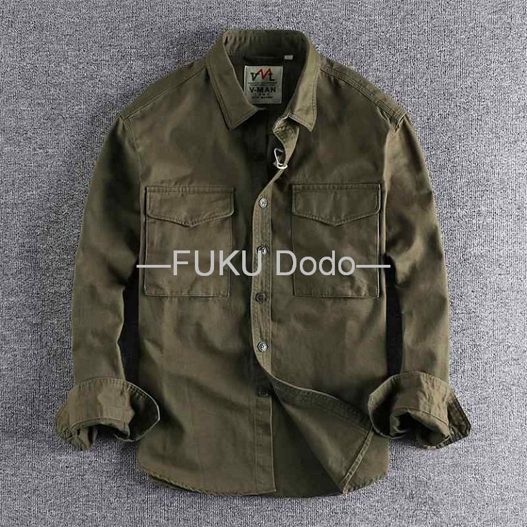 Short Sleeves （Shape Holding） - ワークシャツ メンズ レトロ ウォッシュ加工 無地 カーキ ゆったり 多機能ポケット 長袖 コットン 丈夫 ウォッシャブル 春秋 ライトアウター タウンユース アメカジ