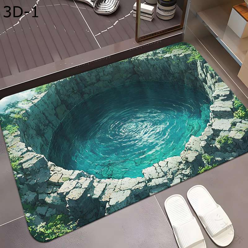 乐天商城 - 3d錯視エリアラグ 玄関マット カーペット 室内 屋外 滝 海洋 視覚体験 深淵トンネル錯覚 洗える 入口マット 足ふきマット 軽量でお手入れ簡単なウォッシ 防音 すべりどめ付き 泥除け