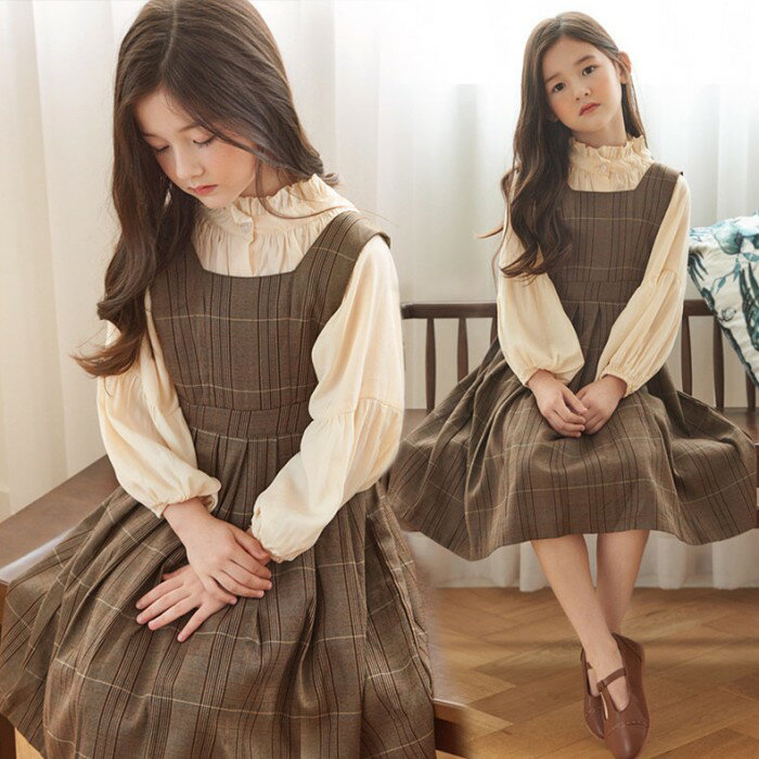 Rakuten - 子供服 2点セット 秋冬着 洋式 子供洋服 着心地 通気性 子ども服 セットアップ サスペンダースカートセット エレガント キュート レトロ 女の子 キッズ 長袖 子供 110~160 中学生 小学生