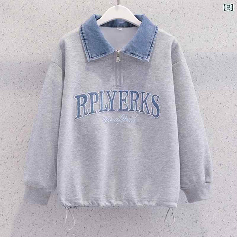 Rakuten - 子供服 トレーナー 春秋 長袖 デニム襟付き ポロシャツ風 韓国風 ゆったり トップス 春 秋 冬 普段着 通園 通学 110cm 120cm 130cm 140cm 170c 160cm 150cm