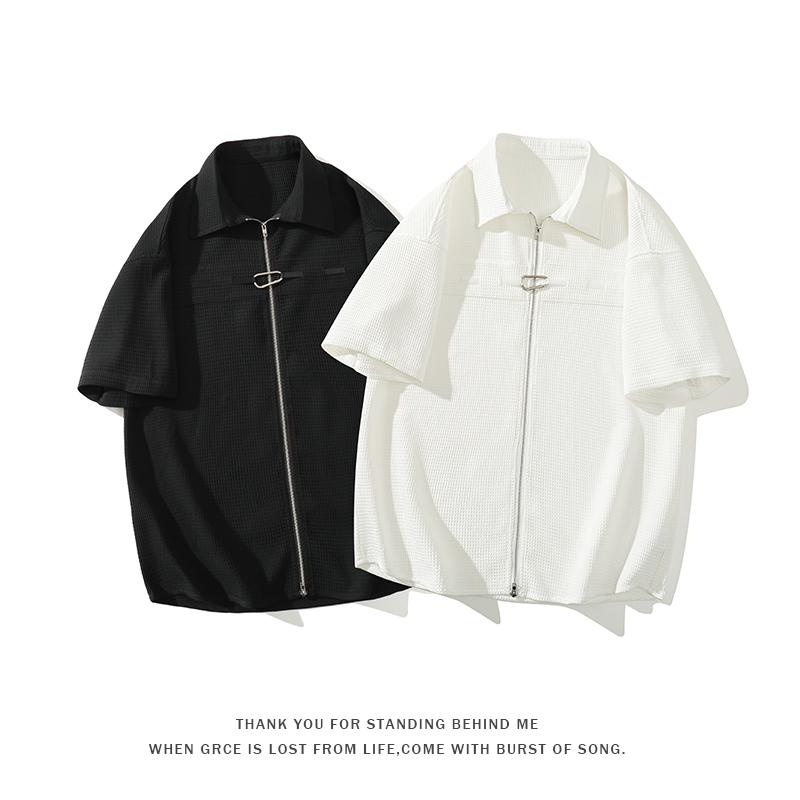 Rakuten - シャツ メンズ メンズシャツ 半袖シャツ ジップアップ サマーカジュアルシャツ アメカジ ジップ留め