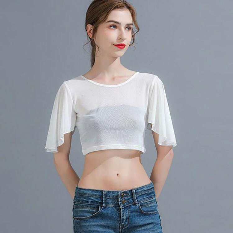 exitのインナー 隠し トップス つけそで 付け袖 ノースリーブ用付け袖 上品 ホワイト ブラック 肌着 フリル袖 二の腕カバー レイヤード 半袖 フリル 白 黒 夏 クルーネ プルオーバー つけ袖｜アングル3