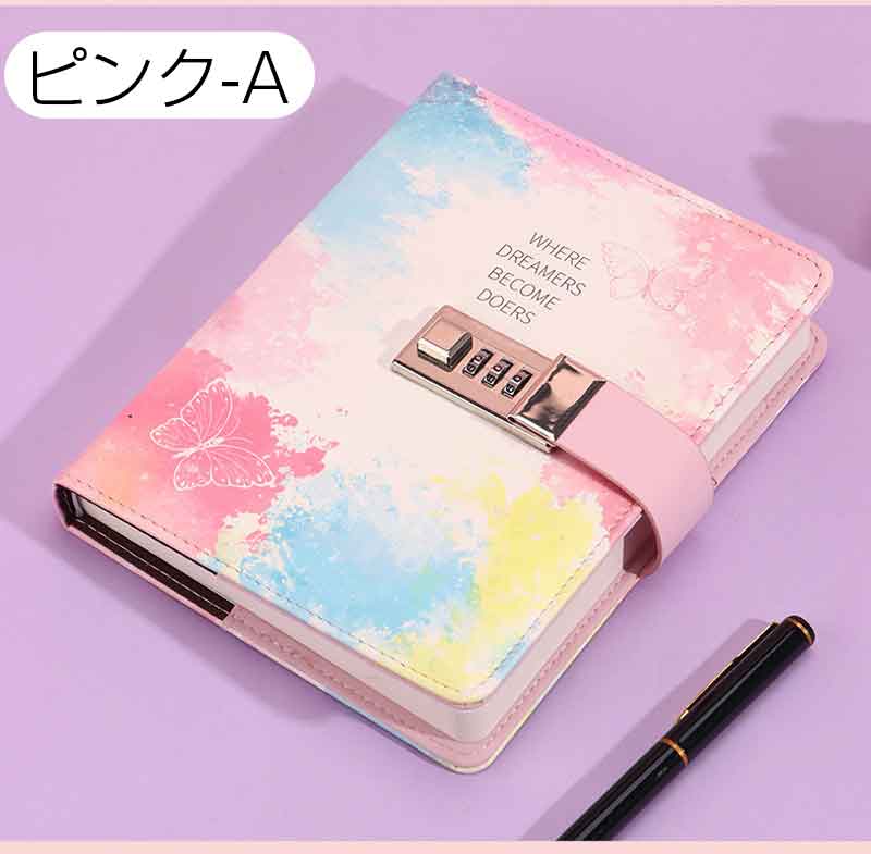 鍵付きノート 鍵付き日記帳 B6 ノート 横罫 交換ノート かわいい 日記帳 鍵付き PUレザー 日記 メモ帳 子供 小学生 女の子 プレゼント 秘密ノート 女性用 学生 文房具 手帳 ギフト tixe-10003229 exit サンプル画像3