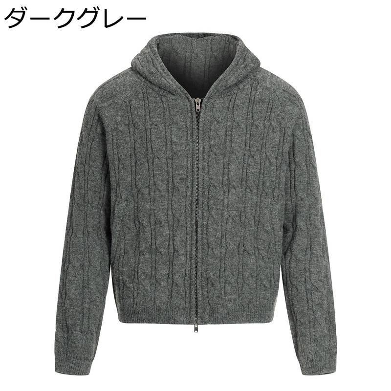 Other - カーディガン メンズ フード ニットカーディガン 長袖 秋 冬 ケーブル編み ダブルジップ ポケット付き ブルゾン 毛玉しにくい 暖かい 合わせやすい 着回し パーカー 無地 ストリート
