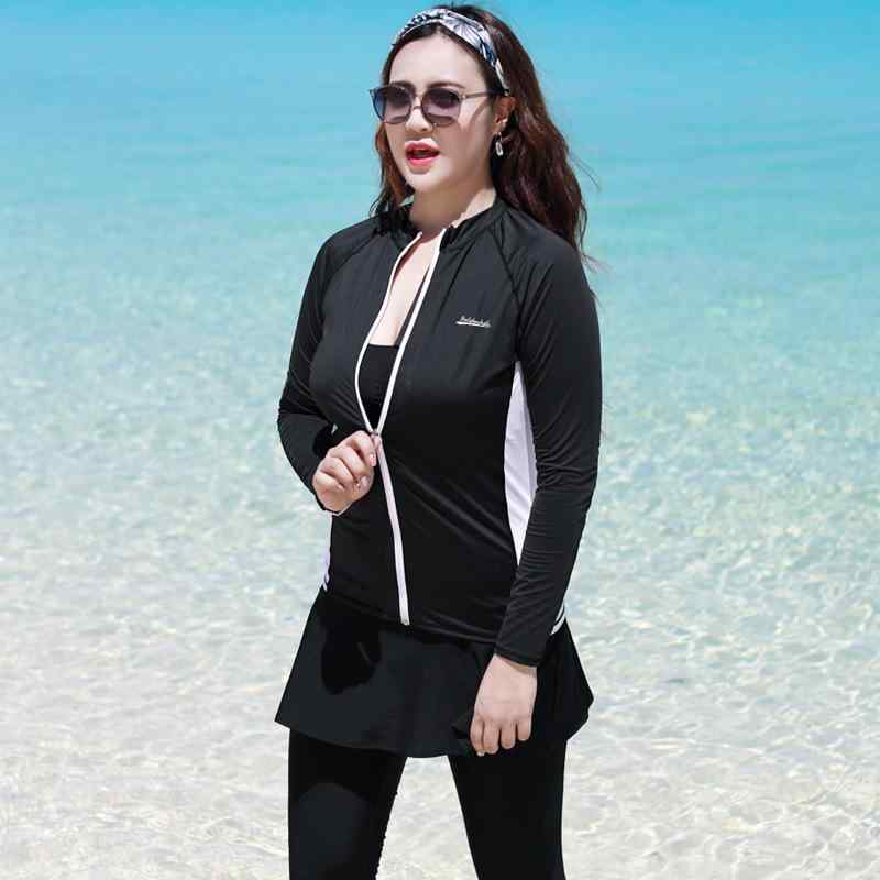 乐天商城 - 水着 レディース 大きいサイズ 長袖 ラッシュガード セパレート 5点セット 体型カバー 100kg 潜水 サーフィン スイミング 通気性 日焼け防止 UVカット