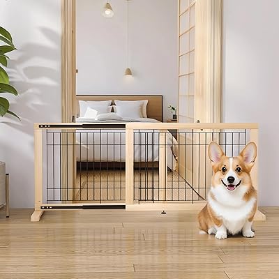 樂天商城 - スライド式ペットゲート 置くだけ 高さ50cm 設置幅60-115cm 木製 犬 室内 フェンス 犬用ゲート