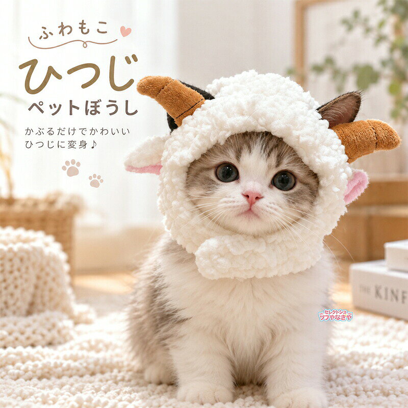 ふわふわ&もこもこの、かわいいひつじデザインのペット用ぼうしです。かぶるだけで、愛犬愛猫がキュートなひつじスタイルにお散歩や普段使いはもちろん、年賀状お正月記念撮影などにもおすすめ。犬猫どちらにもお使いいただける、写真映えするペットアイテムです。商品詳細カラ—:ホワイト製品名:小型犬/猫用ハット適用範囲:小型犬/猫製品サイズ:フリーサイズお世話になっております。撮影、PC環境等で画像の色合いが若干違うことがあり、ご了承ください。猫 ぼうし 犬 服 干支 ひつじ 羊 ペット ペットグッズ 新登場!