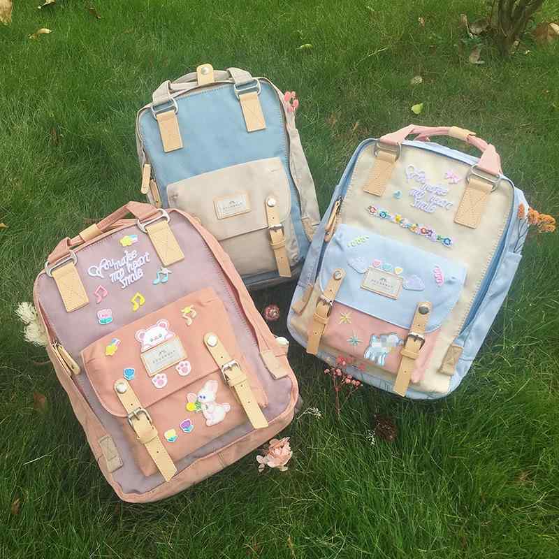 Rakuten - リュック レディース 女子学生 スクールバッグ 通学 旅行 ドーナツ型 ナイロン 防水 軽量 大容量 14インチPC対応 マカロンカラー リボン カジュアル