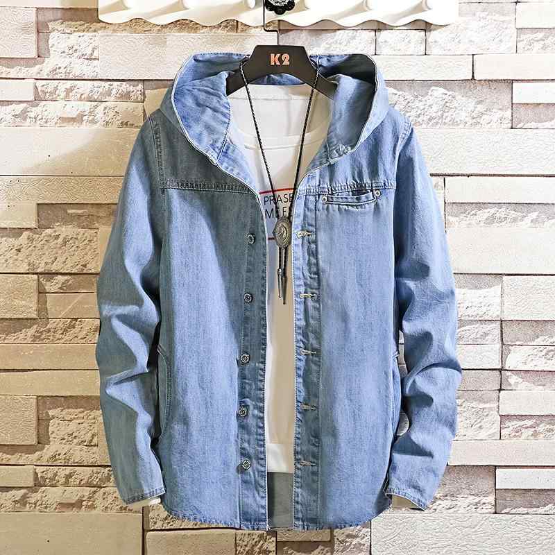 樂天商城 - メンズ ファッション 服 男性用 オシャレ シンプル 大人 かっこいい ストリート カジュアル シャツ ジャケット 薄手 フード付き インナーウェア 韓国スタイル デニムジャケット