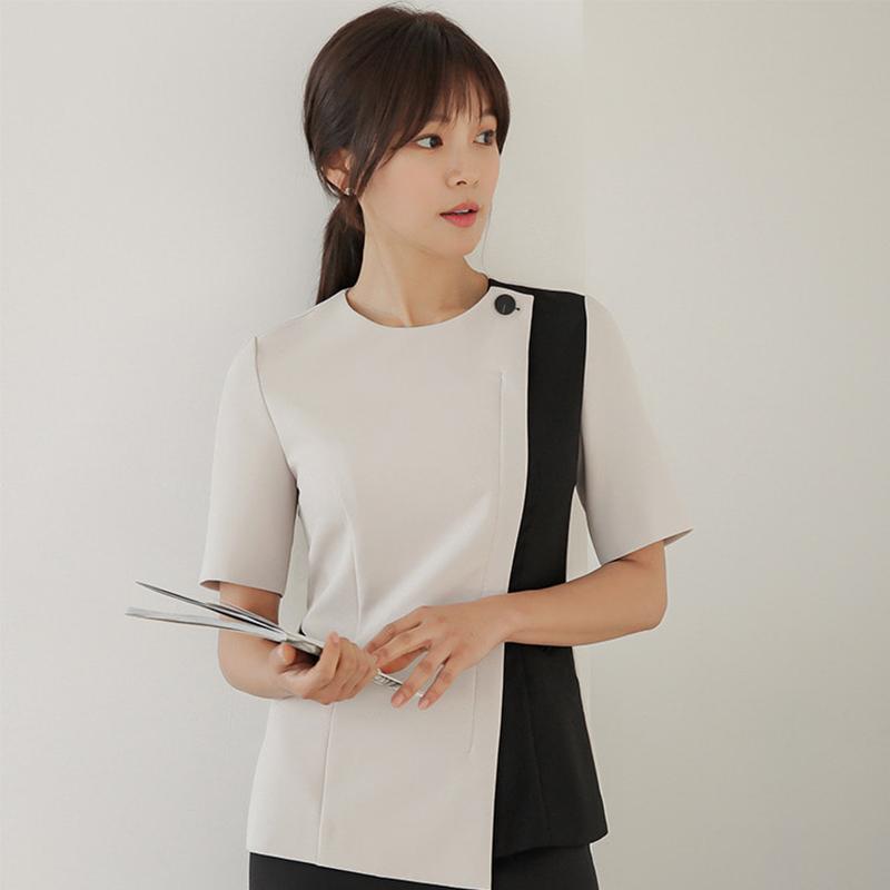 Rakuten - レディース ファッション 業務 ユニフォーム 制服 コスプレ衣装 韓国スタイル スリムフィット タトゥー ネイリスト 技術者 スーツ 半袖 歯科 美容室